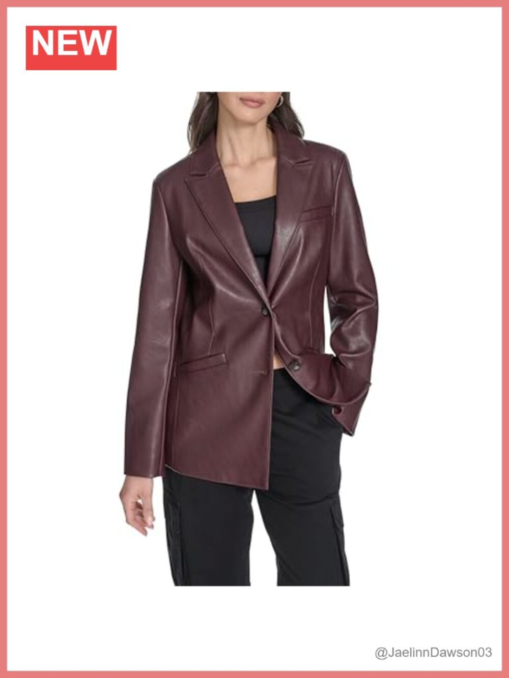 Faux Leather Single Breasted Blazer Relaxed Fit Notch Lapel